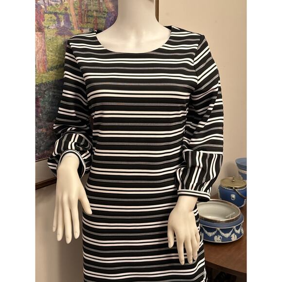 Calvin Klein Black and White Stripe Sheath Dress Size 8 - Picture 2 of 8